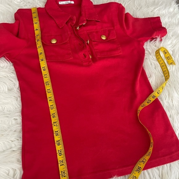 Carolina Herrera linen cotton blend giant monogram buttons polo top - Picture 8 of 8